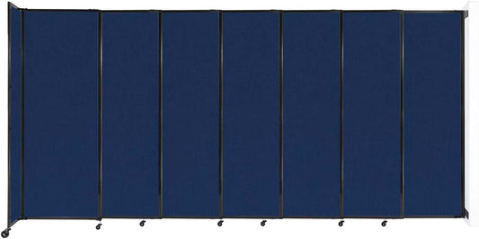 Wall-Mounted Sliding StraightWall Room Divider | Adjustable Widths | Locking Wheels | Room Separator | Up to 15'6" Wide x 7'6" Tall Navy Blue Fabric Panels