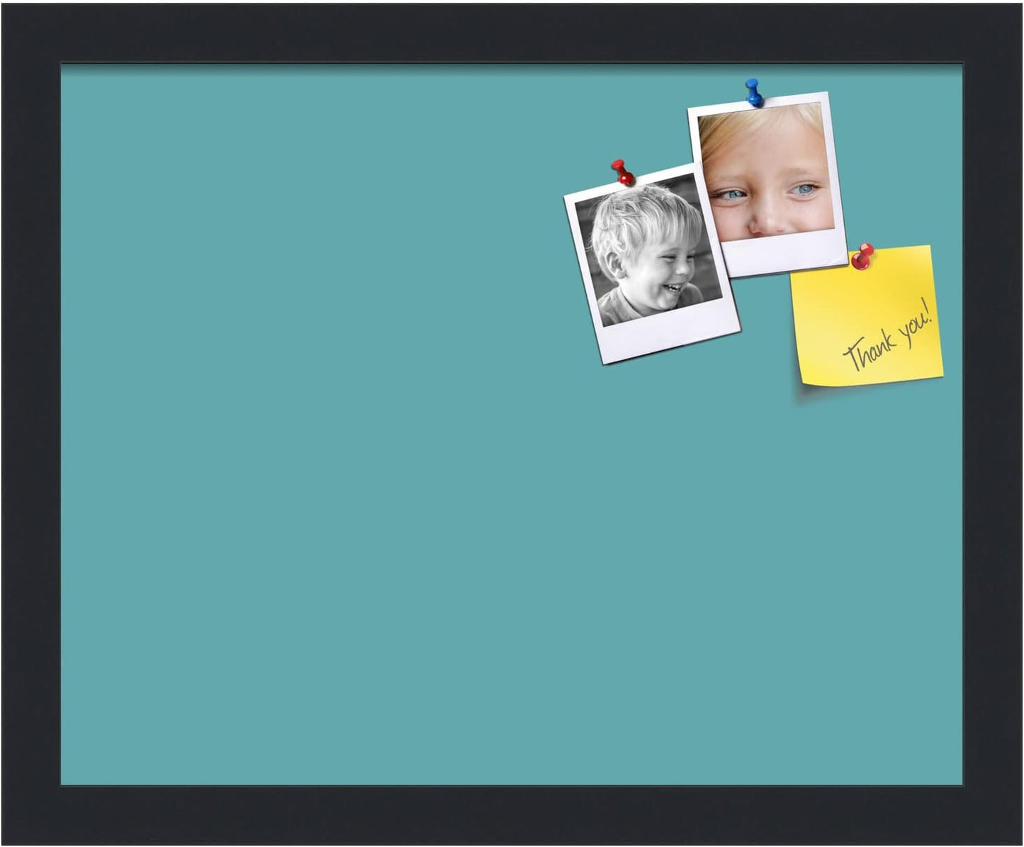 PinPix 15x12 Inch Cork Bulletin Board. This Decorative Framed Pin Board Comes with Aqua Pastel Design and a Satin Black Frame. Ideal for Home Office Decor or Message Board (PinPix-1806)