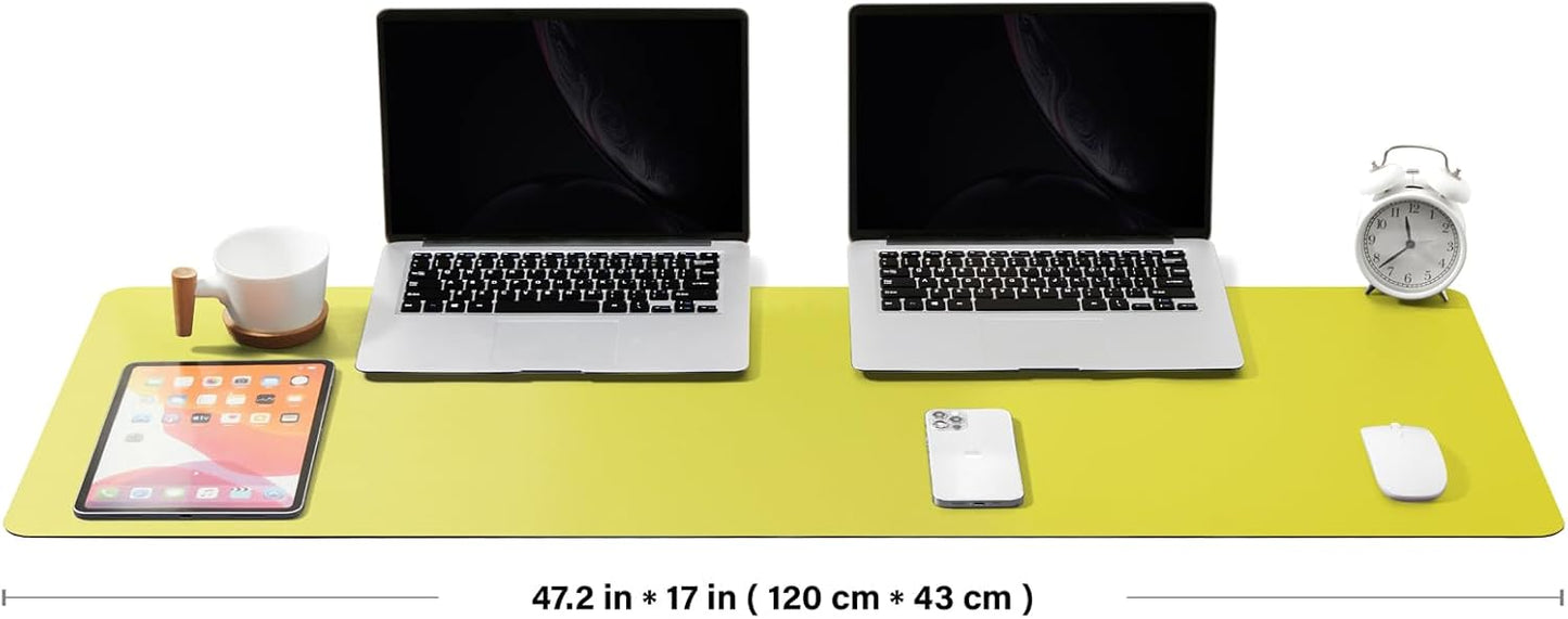Large Desk Mat - 47.2"x 17" Non-Slip PU Desk Pad for Office and Home - Ideal for Large Mouse Pad and Desk Mats on Top of Desks(Lemon Yellow)