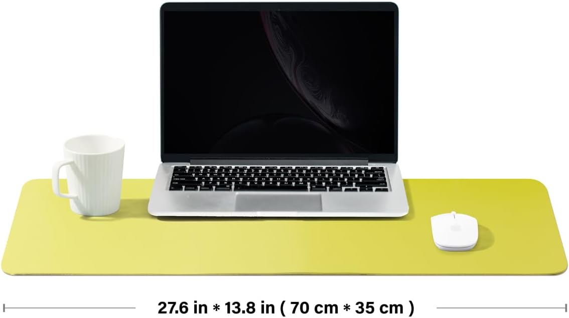 Leather Desk Mat - Non-Slip PU Desk Pad for Office and Home - Desk Organization and Accessories - Ideal for Large Mouse Pad and Desk Mats on Top of Desks (Lemon Yellow,27.6"x 13.8")