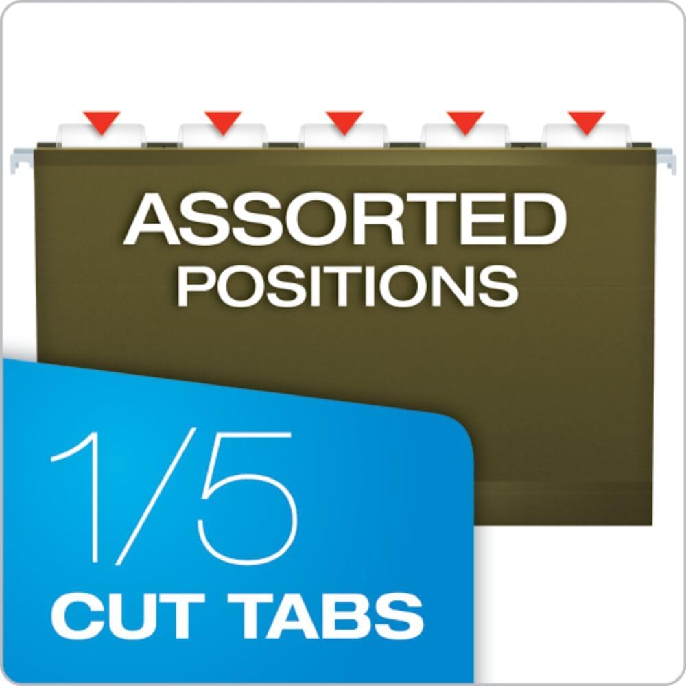 Pendaflex Extra Capacity Reinforced Hanging File Folders, 3", Legal Size, Standard Green, 1/5 Cut, 25 per Box (04153x3)