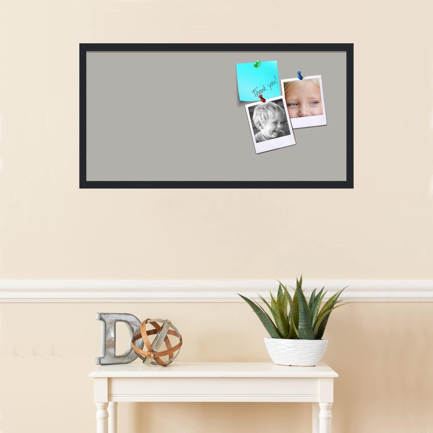 PinPix 36x18 Inch Cork Bulletin Board. This Decorative Framed Pin Board Comes with Dark Stone Design and a Satin Black Frame. Ideal for Home Office Decor or Message Board (PinPix-1808)