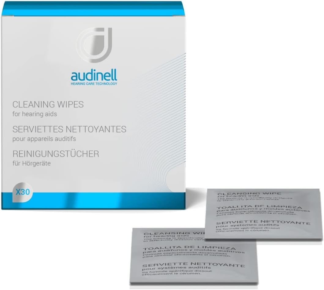 Cleaning Wipes | 30 Individually-Wrapped, Alcohol-Free | Cleans, Removes Earwax & Sweat from Hearing Aids, Earmold, Airpods, Earbuds, Earplugs, In-Ear Monitors, Hearing Protection Devices