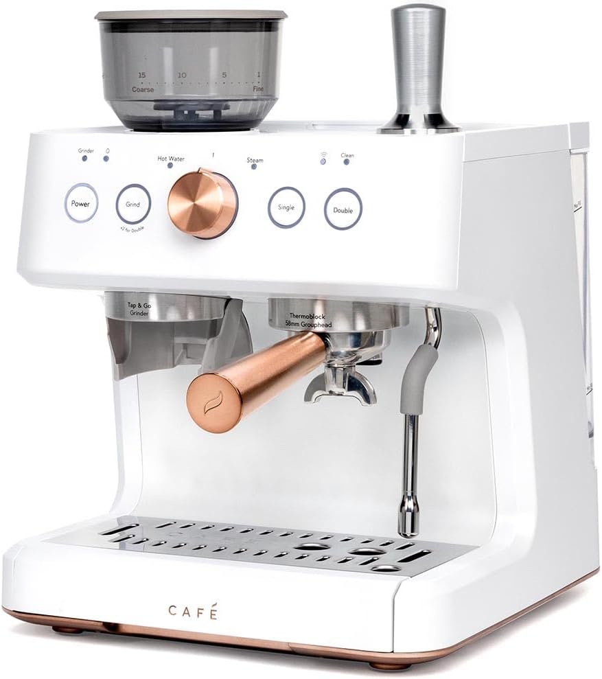 Café Bellissimo Semi Automatic Espresso Machine + Milk Frother | WiFi Connected, Smart Home Kitchen Essentials | Built-In Bean Grinder, 15-Bar Pump & 95-Ounce Water Reservoir | Matte White