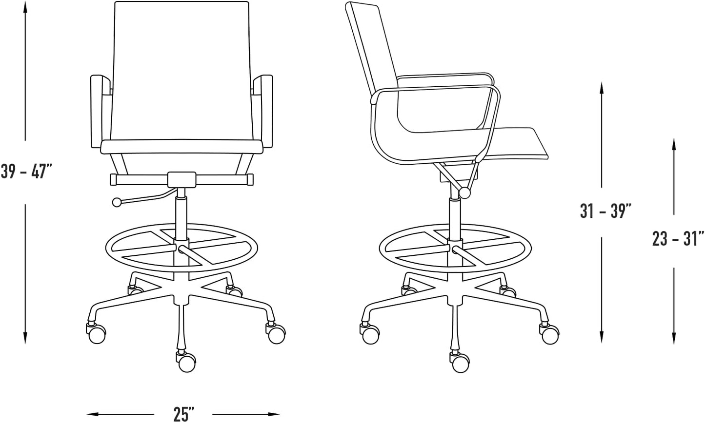 Laura Davidson Furniture SOHO II Ribbed Drafting Chair for Standing Desks, Standing Desk Chair - Ergonomically Designed, Commercial Grade Draft Height, Arm Rest & Cushion, Made of Faux Leather, Black