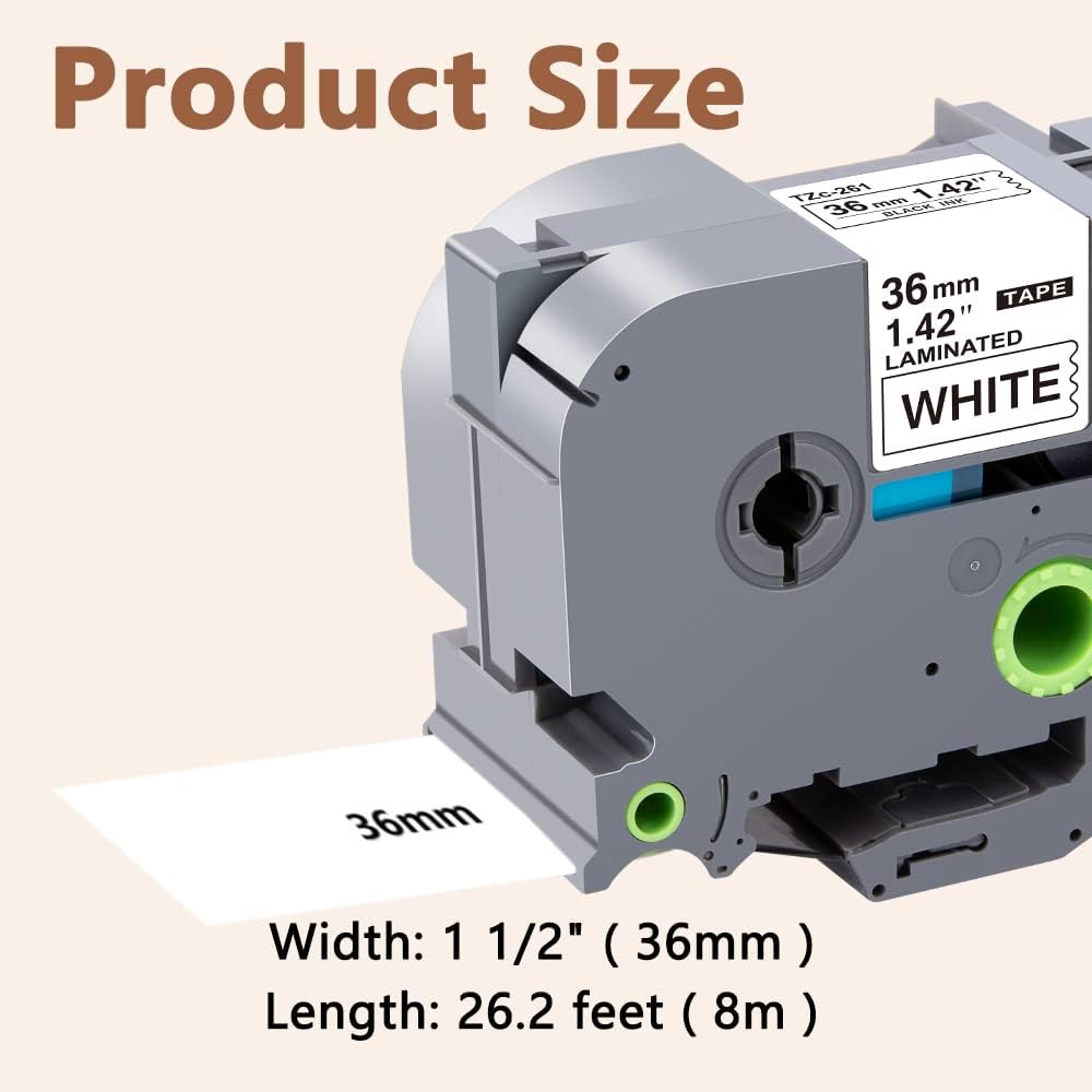 Hehua 36mm 1.4 inch Laminated White Tape Compatible for Brother P-Touch TZe-261 TZe261 TZ-261 TZ261 TZe TZ Label Tape for Ptouch PT 3600 530, 1.4'' x 26.2ft Black on White, 3 Pack