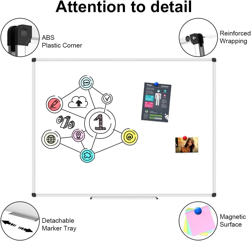 XBoard Porcelain Magnetic Dry Erase Board 36 x 24 Inch, Porcelain Whiteboard with Aluminium Frame & Marker Tray 3' x 2' | Wall Mounted Magnetic White Board for Home School Office
