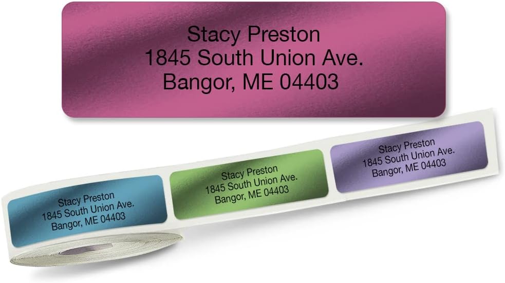 Colorful Images Metallic Rainbow Foil Rolled Return Address Mailing Labels with Dispenser, Customize with Name & Shipping Address, 500 Self Adhesive, Easy Peel Sticker Label Roll, 3/4" x 2 1/2"