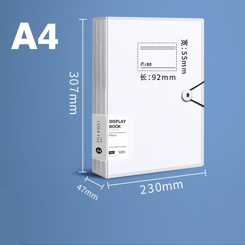 A4 80 Pockets 160/Sides Display Book Paper Document Holder, Business Presentation Book Presentation Folder (80 Pockets Transparent White)