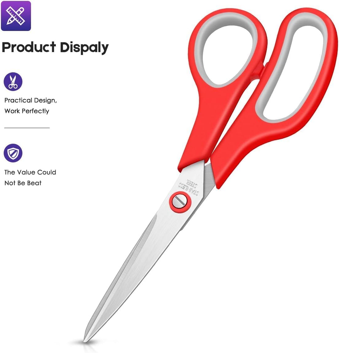 Scissors Bulk Set of 6-Pack, Taotree 8" Scissors All Purpose Comfort Grip Sharp Shears for Office School Supplies, High/Middle School Student Teacher Home Art Craft Sewing Fabric, Scrapbook Supplies