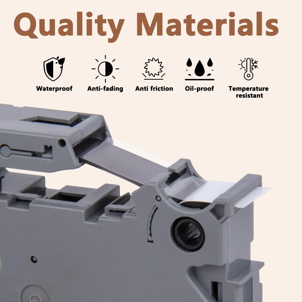 Hehua 6mm 0.23 Extra Strength Adhesive Laminated White Tape Compatible for Brother TZe-S211 TZeS211 TZ-S211 TZS211 for Ptouch PT D210 D200 H110 H100, 1/4'' x 26.2ft Black on White, 4 Pack