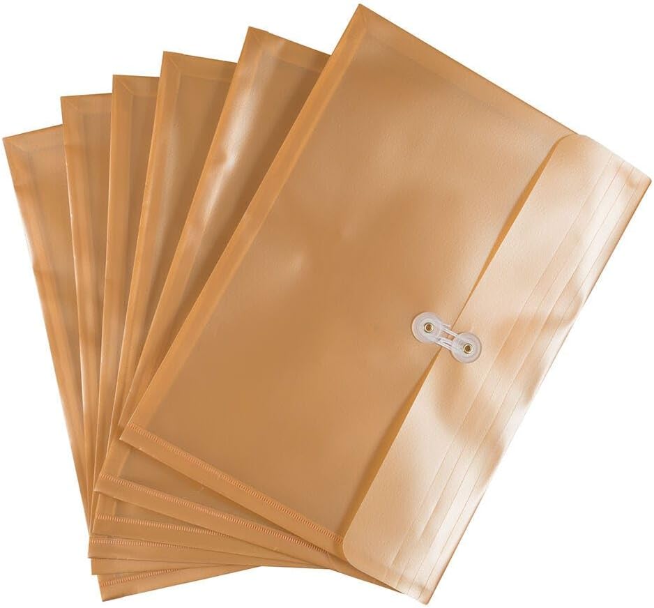 JAM PAPER Plastic Envelopes with Button & String Tie Closure - Legal Booklet - 9 3/4 x 14 1/2 - Gold - 3/Pack