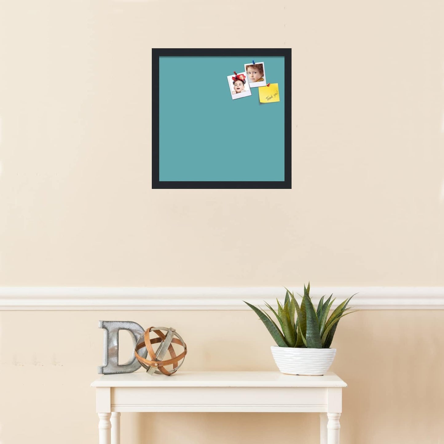 PinPix 17x17 Inch Cork Bulletin Board. This Decorative Framed Pin Board Comes with Aqua Pastel Design and a Satin Black Frame. Ideal for Home Office Decor or Message Board (PinPix-1806)