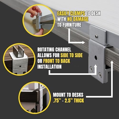 OBEX Polycarbonate Office Desk Mounted Privacy Screen Adjustable Table Top Panel Divider, Universal Aluminum Bracket-USA Made, 18" x 42", White