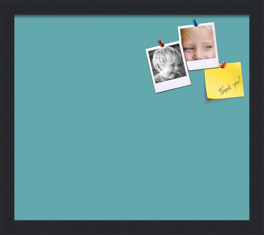 PinPix 16x14 Inch Cork Bulletin Board. This Decorative Framed Pin Board Comes with Aqua Pastel Design and a Satin Black Frame. Ideal for Home Office Decor or Message Board (PinPix-1806)