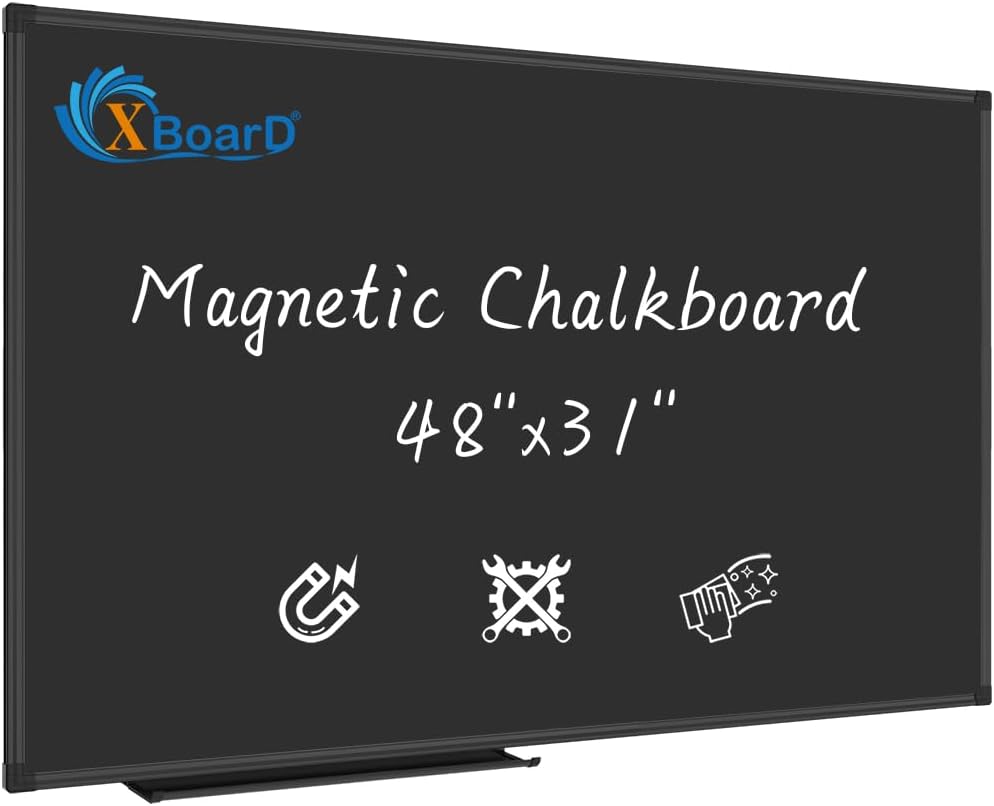 XBoard Magnetic Chalkboard 48 x 31 inch Chalk Board/Black Board, Black Aluminium Frame, Display Collections
