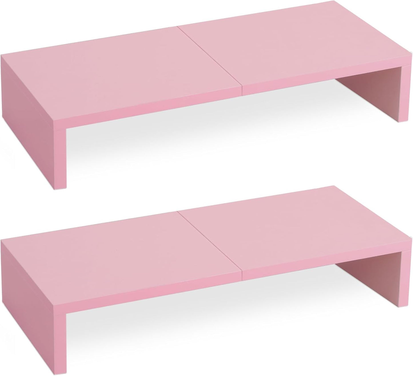TEAMIX 2 Pack Pink Monitor Riser-20L inch, Cute Monitor Stand for Desk, Wood Sturdy TV/Screen/PC/Printer/Laptop Riser, Computer Shelf with Storage Desktop Organizer for Home Office