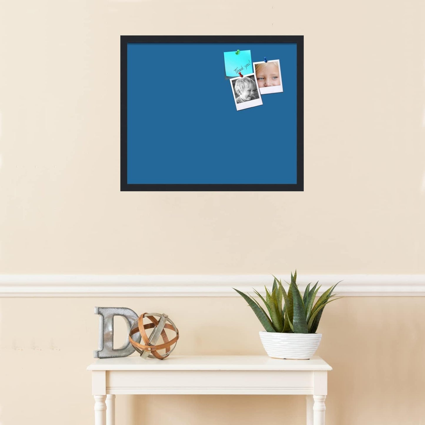 PinPix 24x20 Inch Cork Bulletin Board. This Decorative Framed Pin Board Comes with Navy Pastel Design and a Satin Black Frame. Ideal for Home Office Decor or Message Board (PinPix-1811)