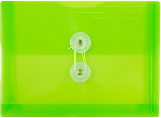 JAM PAPER Plastic Envelopes with Button & String Tie Closure - Index Size - 5 1/2 x 7 1/2 - Lime Green - 3/Pack