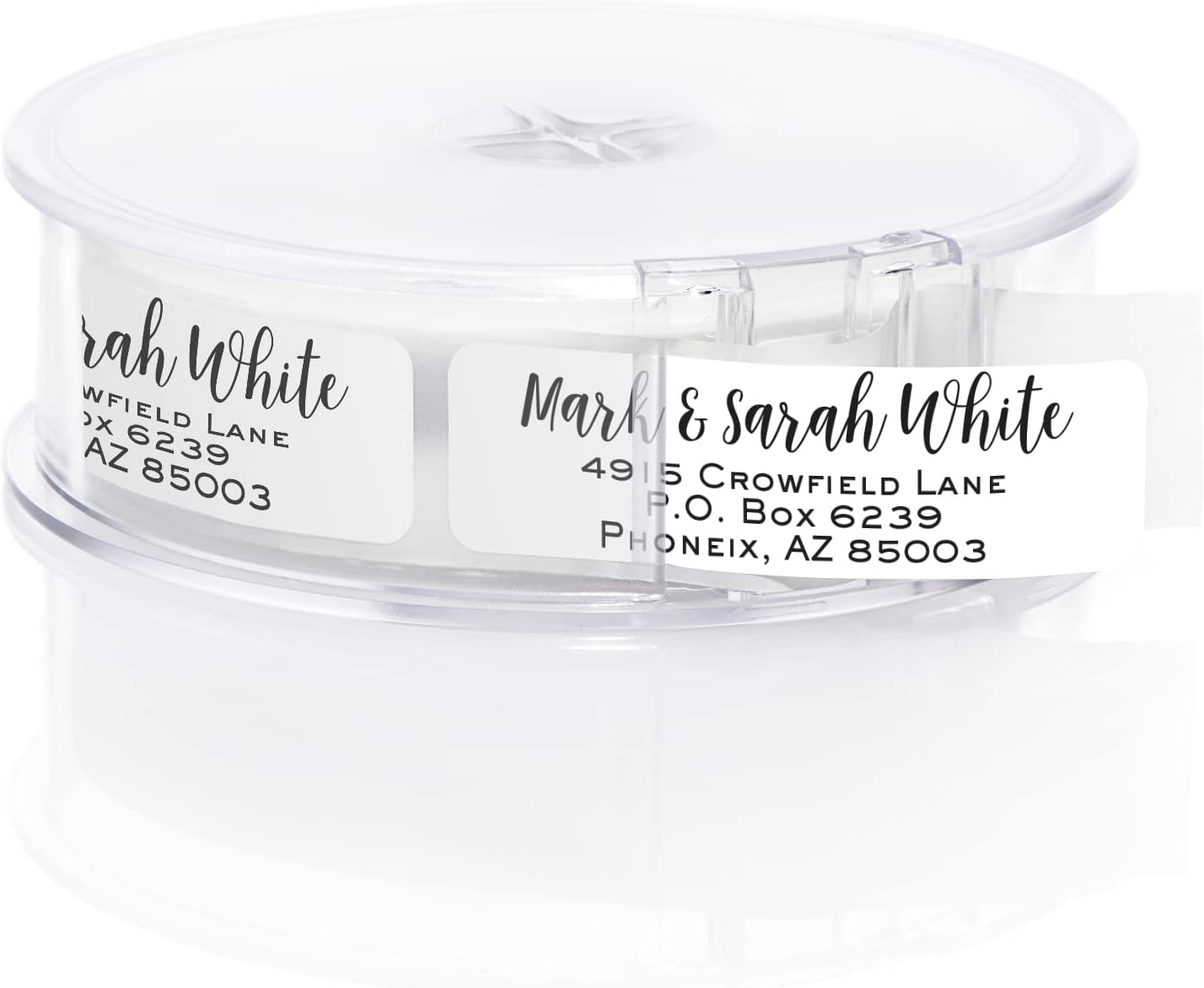 Mixed Script Font Rolled Address Labels/Roll of 250 Chic Black and White Personalized Address Labels/Designer Return Address Stickers in Elegant Plastic Dispenser