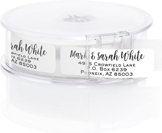 Mixed Script Font Rolled Address Labels/Roll of 250 Chic Black and White Personalized Address Labels/Designer Return Address Stickers in Elegant Plastic Dispenser