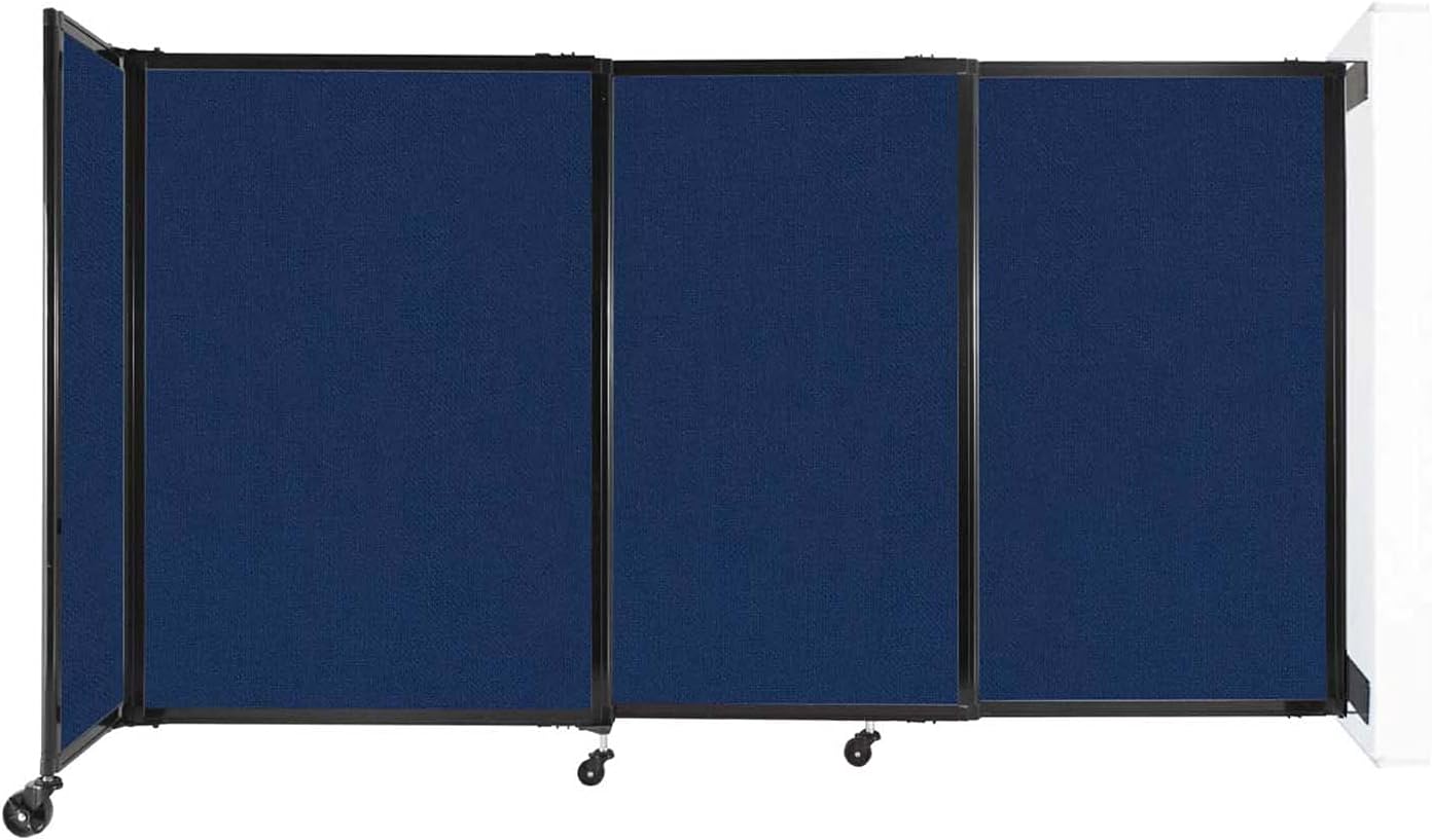 Wall-Mounted Sliding StraightWall Room Divider | Adjustable Widths | Locking Wheels | Room Separator | Up to 7'2" Wide x 4' Tall Navy Blue Fabric Panels
