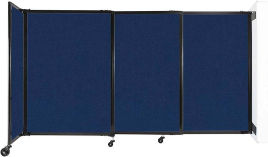 Wall-Mounted Sliding StraightWall Room Divider | Adjustable Widths | Locking Wheels | Room Separator | Up to 7'2" Wide x 4' Tall Navy Blue Fabric Panels
