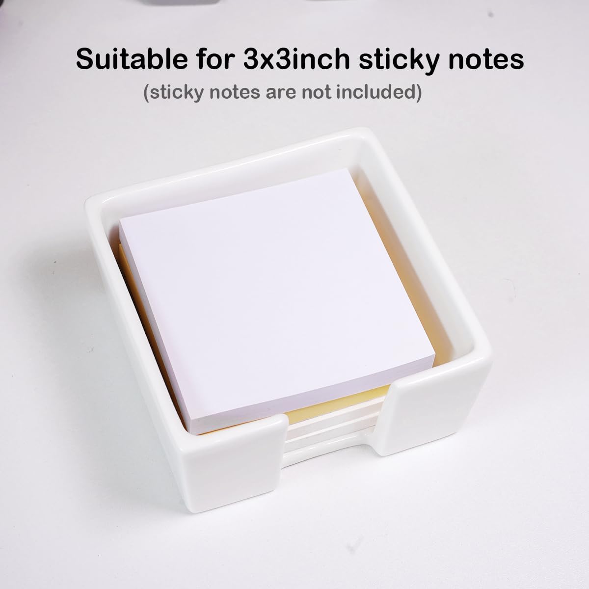 Ceramic Sticky Note Holder, 3 x 3" Sticky Note Dispenser, Notepad Holder for Desk, Office Essentials Organizer (White)