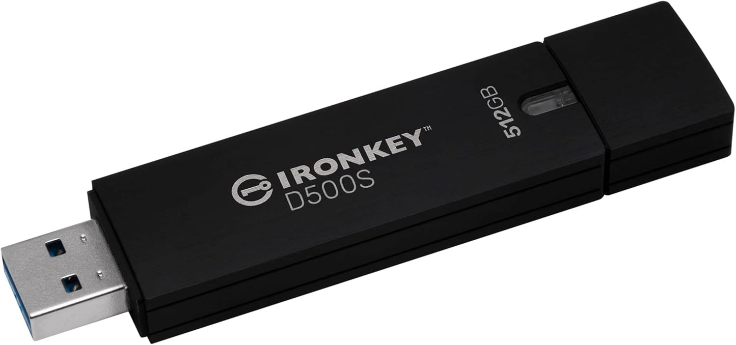 Kingston Ironkey D500S 512GB Encrypted Flash Drive | Dual Hidden Partition | FIPS 140-3 Level 3 | XTS-AES 256-bit | BadUSB and Brute Force Protection | Multi-Pin Option | IKD500S/512GB