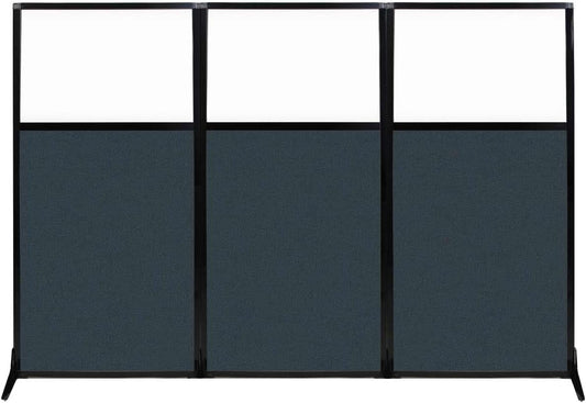 Versare Workstation Partition | Portable Wall Divider | Modern Office Cubicle | Free Standing Privacy Screen | Flexible Work Space | 99" x 70" W/Window, Blue Spruce Fabric Panels