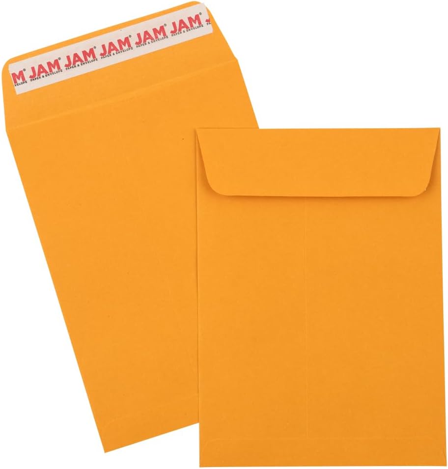 JAM PAPER 5 1/2 x 7 1/2 Open End Catalog Envelopes with Peel and Seal Closure - Brown Kraft Manila - Bulk 500/Carton