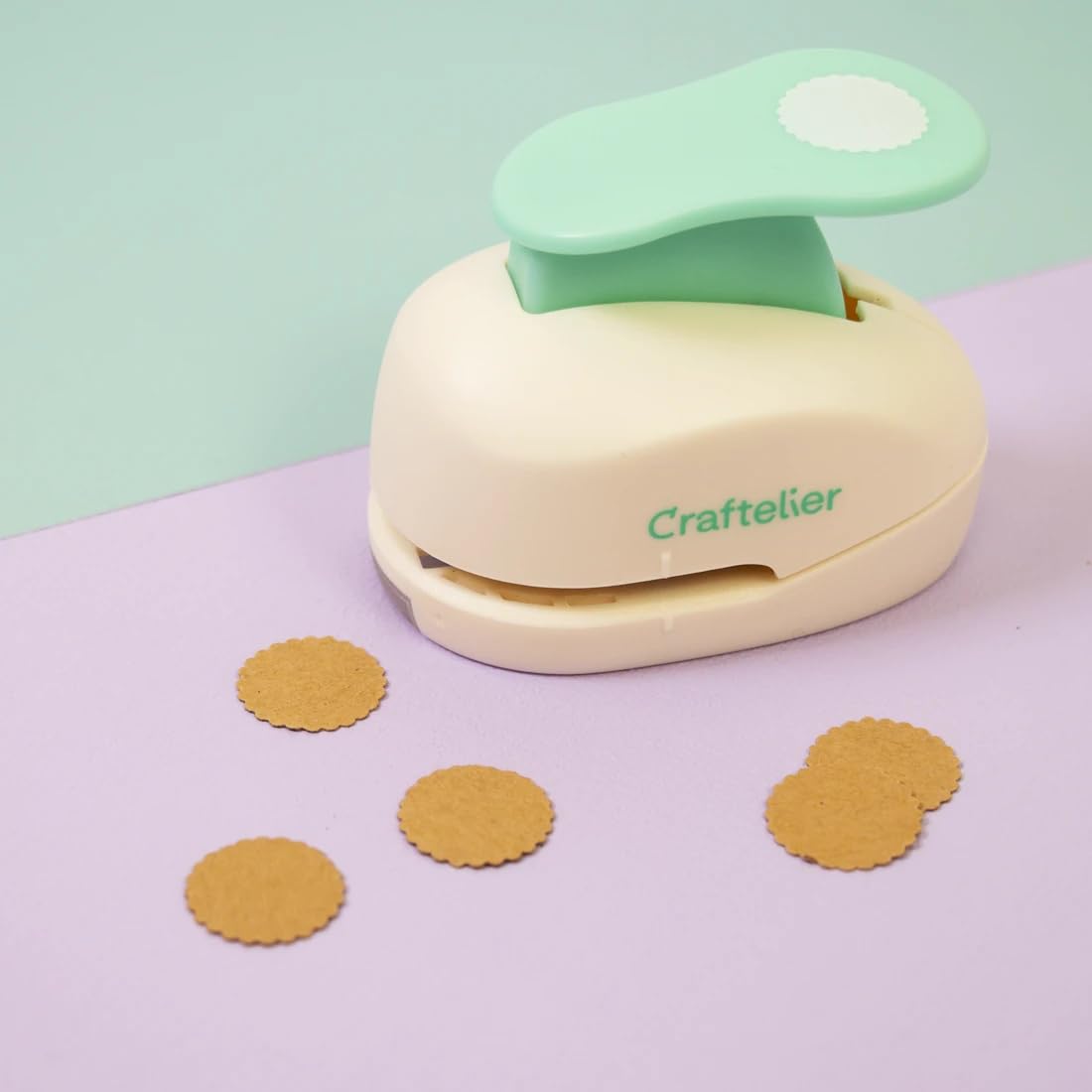 Craftelier - 5/8 Inch Circle Scallop Punch with lever press | Shape Hole Puncher for Paper Crafts | Scalloped Hole Punch for Scrapbooking, DIY Cards & Journals | Mini Hole Punch for Paper & Cardstock.