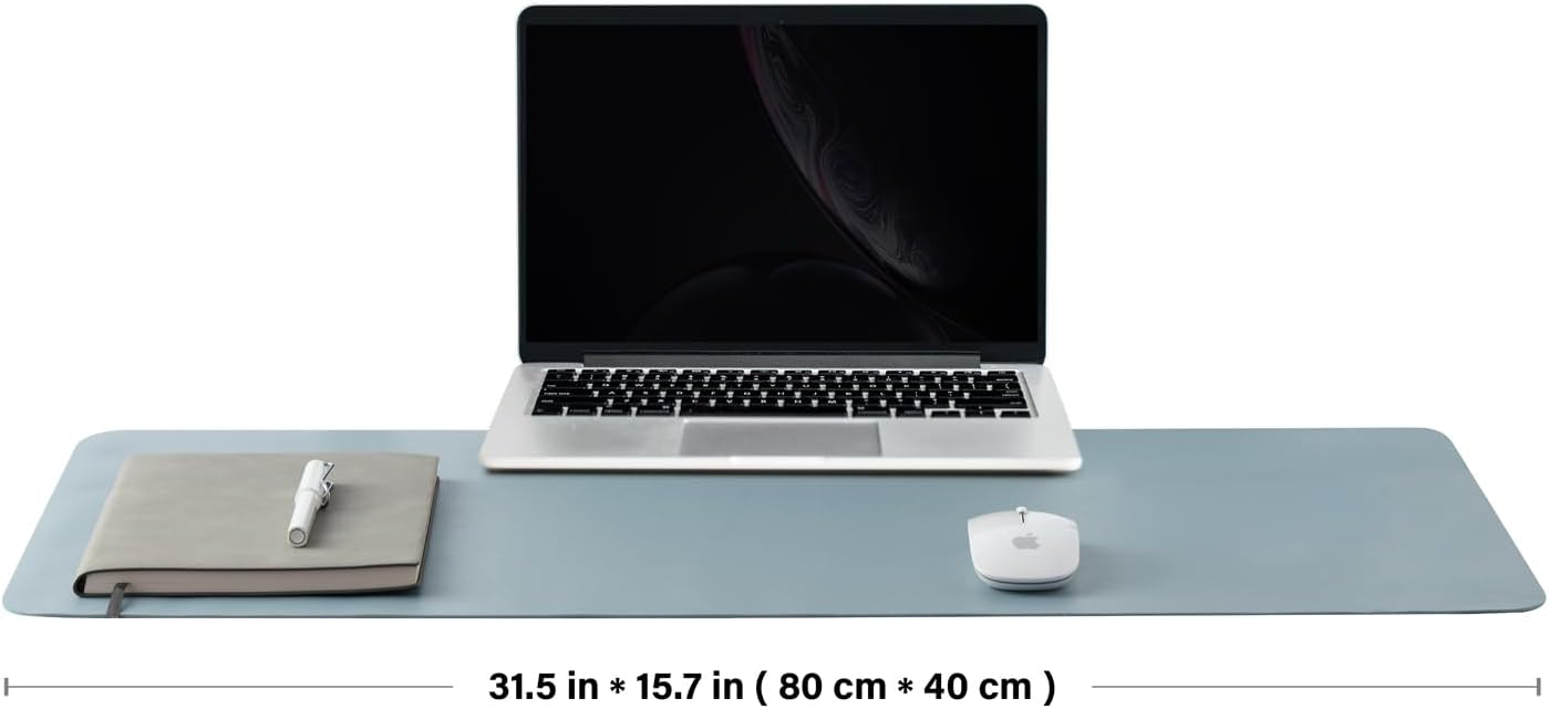 Leather Desk Mat - Non-Slip PU Desk Pad for Office and Home - Desk Organization and Accessories - Ideal for Large Mouse Pad and Desk Mats on Top of Desks (Light Blue,31.5"x 15.7")