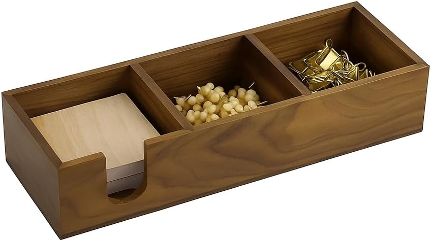 MultiBey 3 in1 Walnut Wooden Sticky Note Holder, 12" x 4.3" x 2.4" Self-Stick Note Pads Holder Memo Pad Dispenser, Wood Post it Note Dispenser Desk Organizer for Office Home School