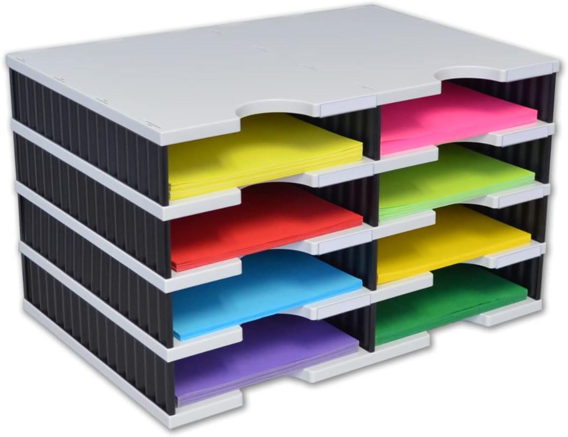 Ultimate Office TierDrop Desktop Organizer/Forms Mailroom Classroom Sorter, 8-Compartments with Optional Add-On Tiers for Easy Expansion, Gray w/Black…