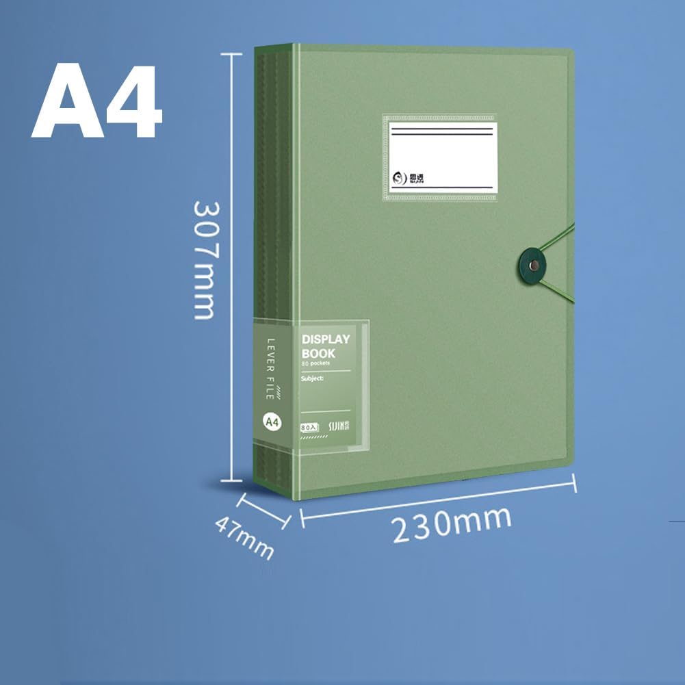 A4 80 Pockets 160/Sides Display Book Paper Document Holder, Business Presentation Book Presentation Folder (80 Pockets Transparent Green)