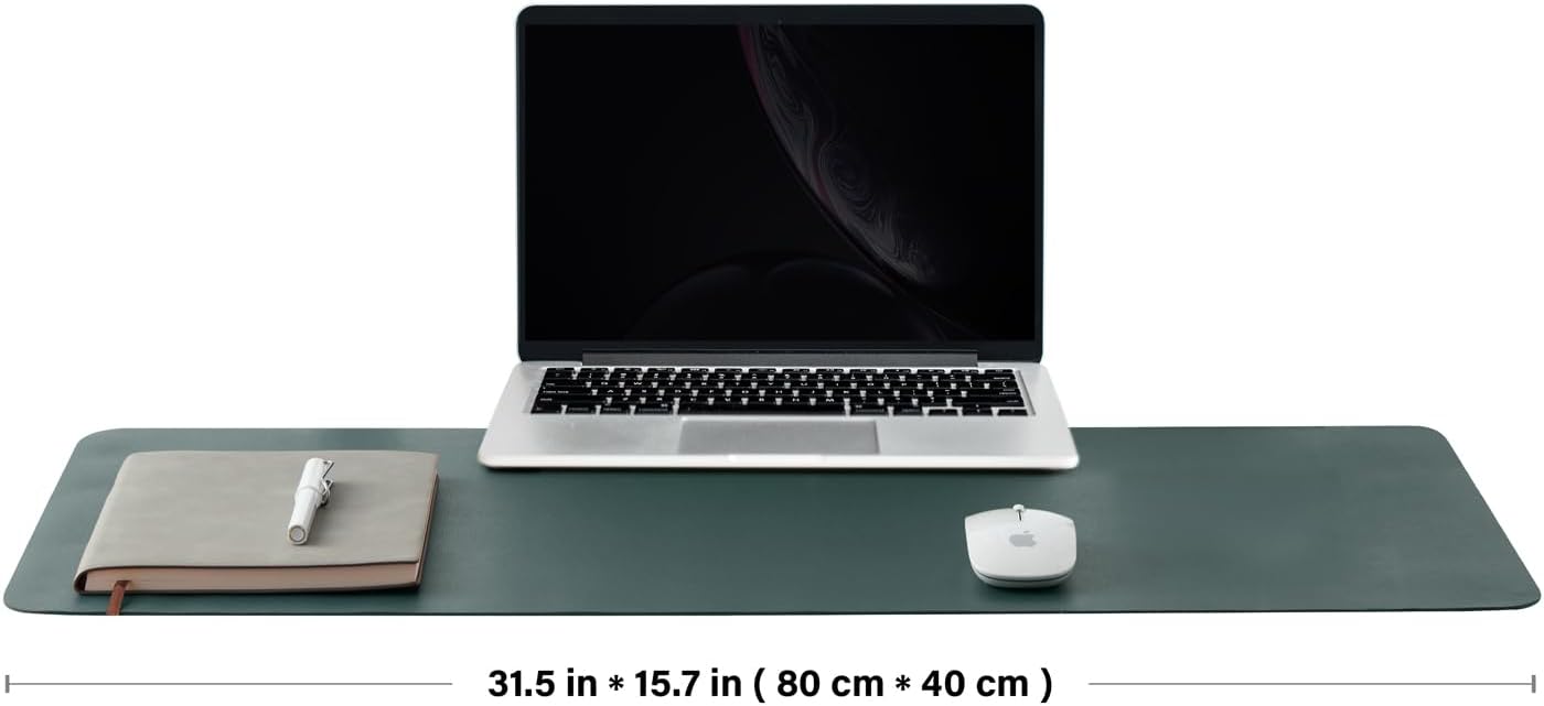 Leather Desk Mat - Non-Slip PU Desk Pad for Office and Home - Desk Organization and Accessories - Ideal for Large Mouse Pad and Desk Mats on Top of Desks (Dark Green,31.5"x 15.7")