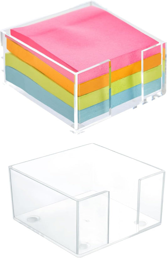 Acrylic Sticky Note Holder, Crystal Clear Self-Stick Note Pad Holder, Note Dispenser for 3 x 3 in Sticky Note Storage School Dorm Room and Office Desk Organizer, 2 Pcs