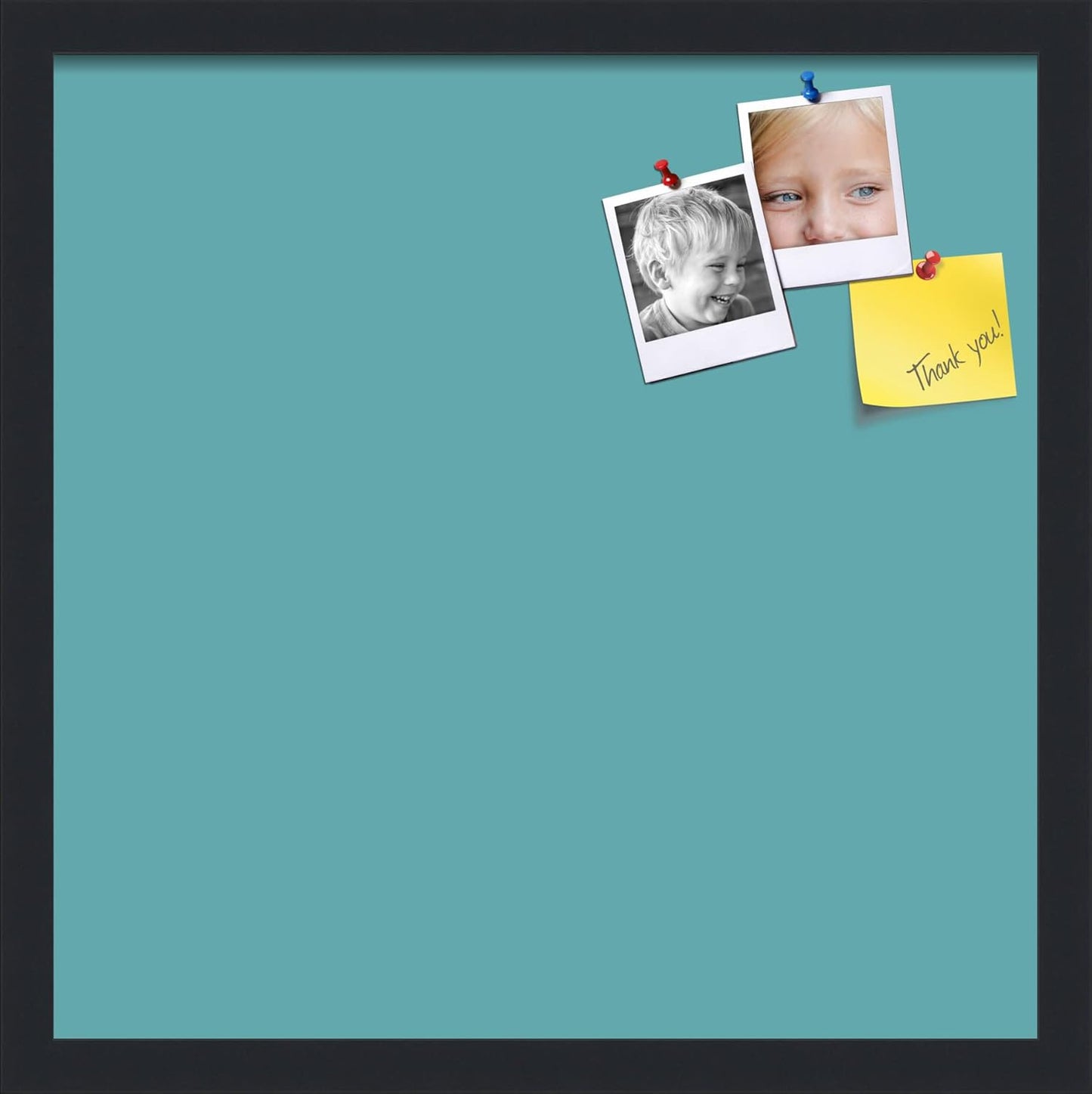 PinPix 18x18 Inch Cork Bulletin Board. This Decorative Framed Pin Board Comes with Aqua Pastel Design and a Satin Black Frame. Ideal for Home Office Decor or Message Board (PinPix-1806)