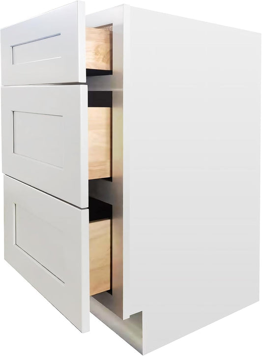 Shaker Style White RTA Base Drawer Cabinet by Solid Wood for Kitchen, Bathroom, Bedroom or Office with 3 Drawers and Soft Close(24" W x 24" Depth x 34-1/2" H)