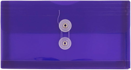JAM PAPER Plastic Envelopes with Button & String Tie Closure - #10 Business Booklet - 5 1/4 x 10 - Purple - 12/Pack