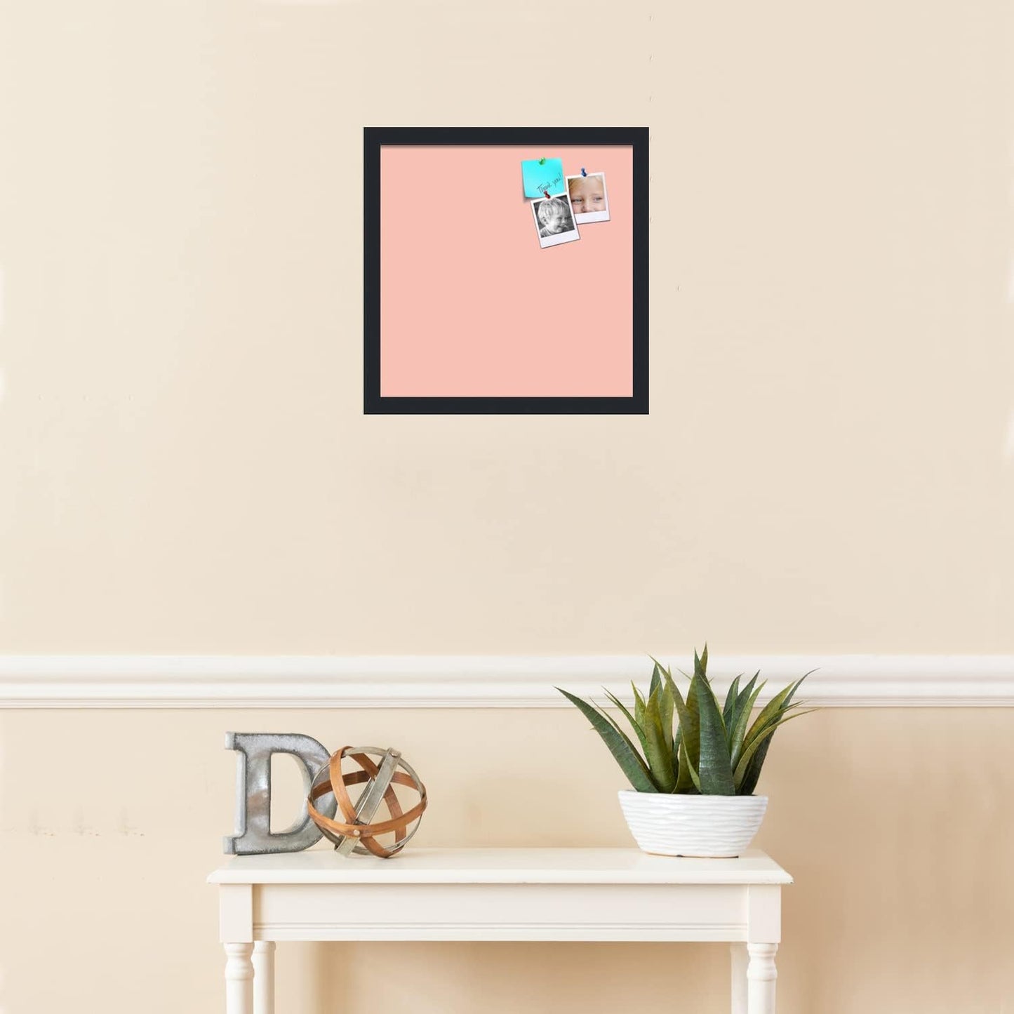 PinPix 15x15 Inch Cork Bulletin Board. This Decorative Framed Pin Board Comes with Pink Pastel Design and a Satin Black Frame. Ideal for Home Office Decor or Message Board (PinPix-1813)