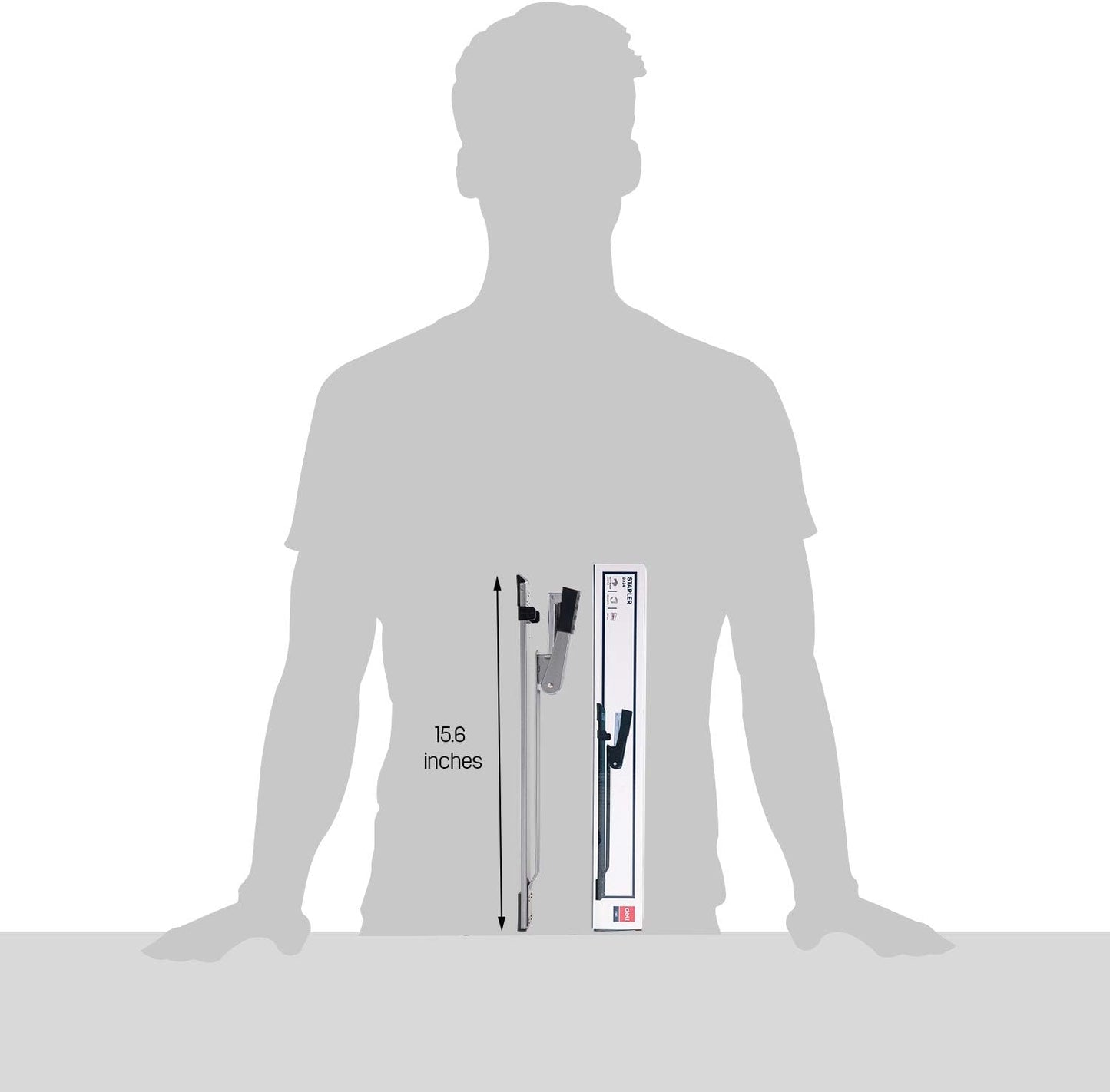 Deli Long Reach Stapler with 1000 Staples, 20 Sheet Capacity, Long Arm Standard Staplers for Booklet or Book Binding, Silver