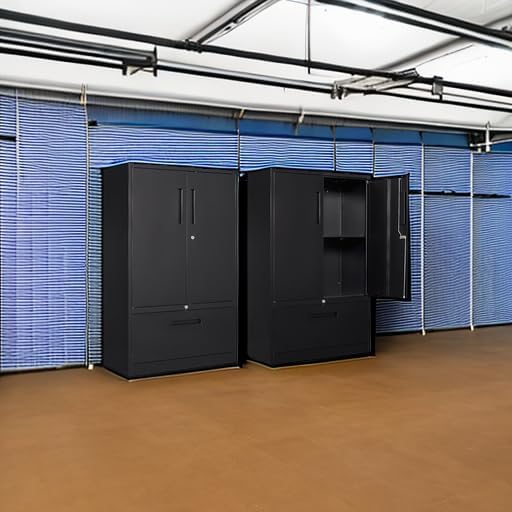 SISESOL Black Lateral File Cabinet with Lock,51" Locking Filing Cabinet with Doors and Shelves,Metal Storage Cabinets with Drawer for Home,Office,Garage,School,Fit A4/Letter/Legal File (1 Drawer)