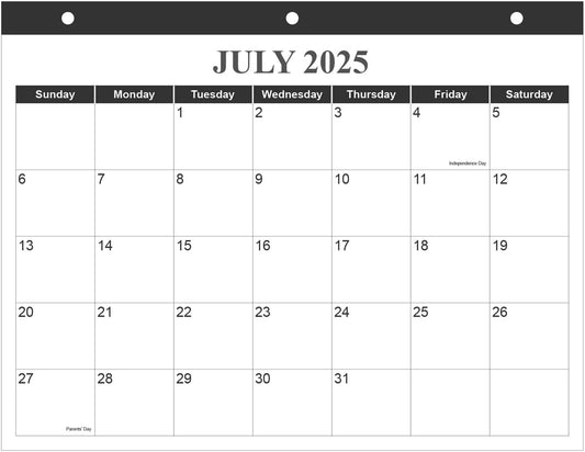 Calendar 2025-2026 for 3 Ring Binder - Wall Calendar from July 2025 - December 2026, 18 Months Calendar with Premium Paper, 3-Hole Calendar/Planner 2025-2026, 8.5" x 11", Black