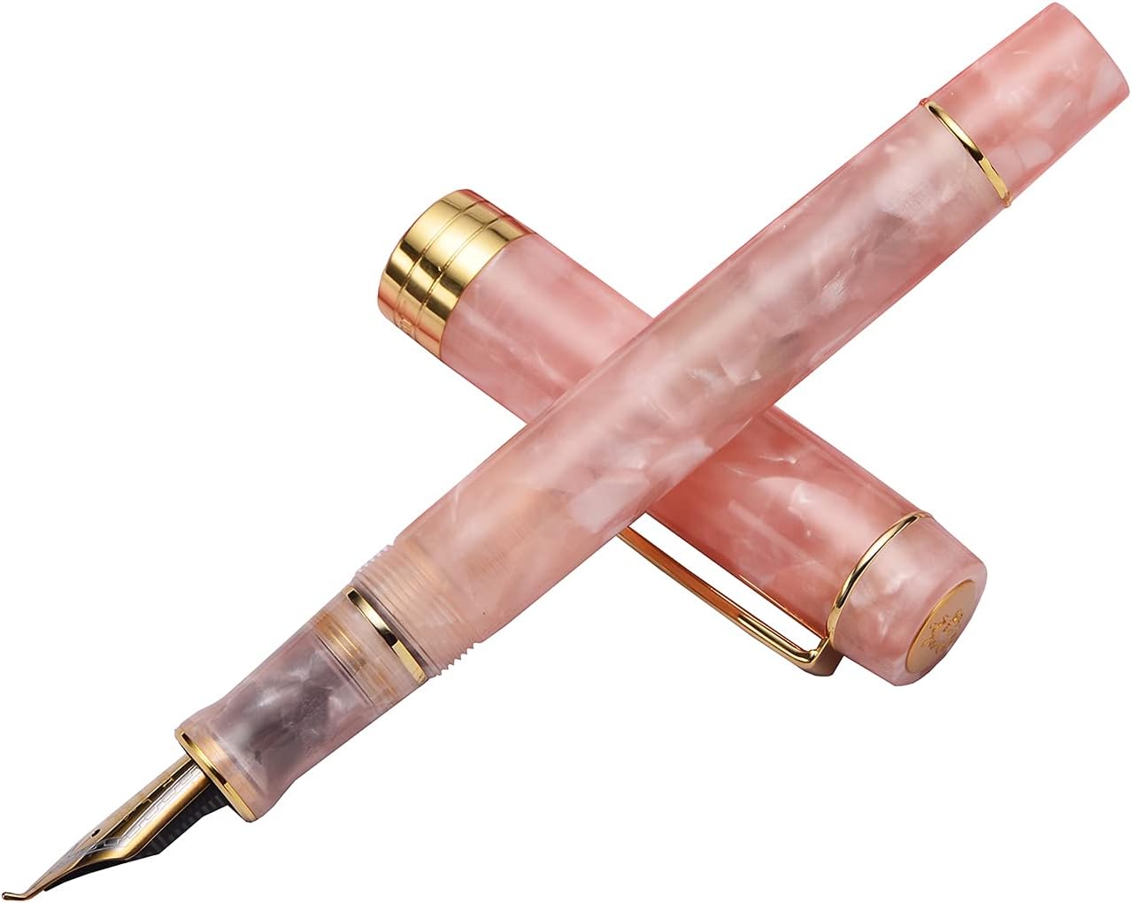 Jinhao 100 Fountain Pen Celluloid Classic Style, #6 Nib Smooth Writing Instrument with Refillable Converter and Pen Case Set