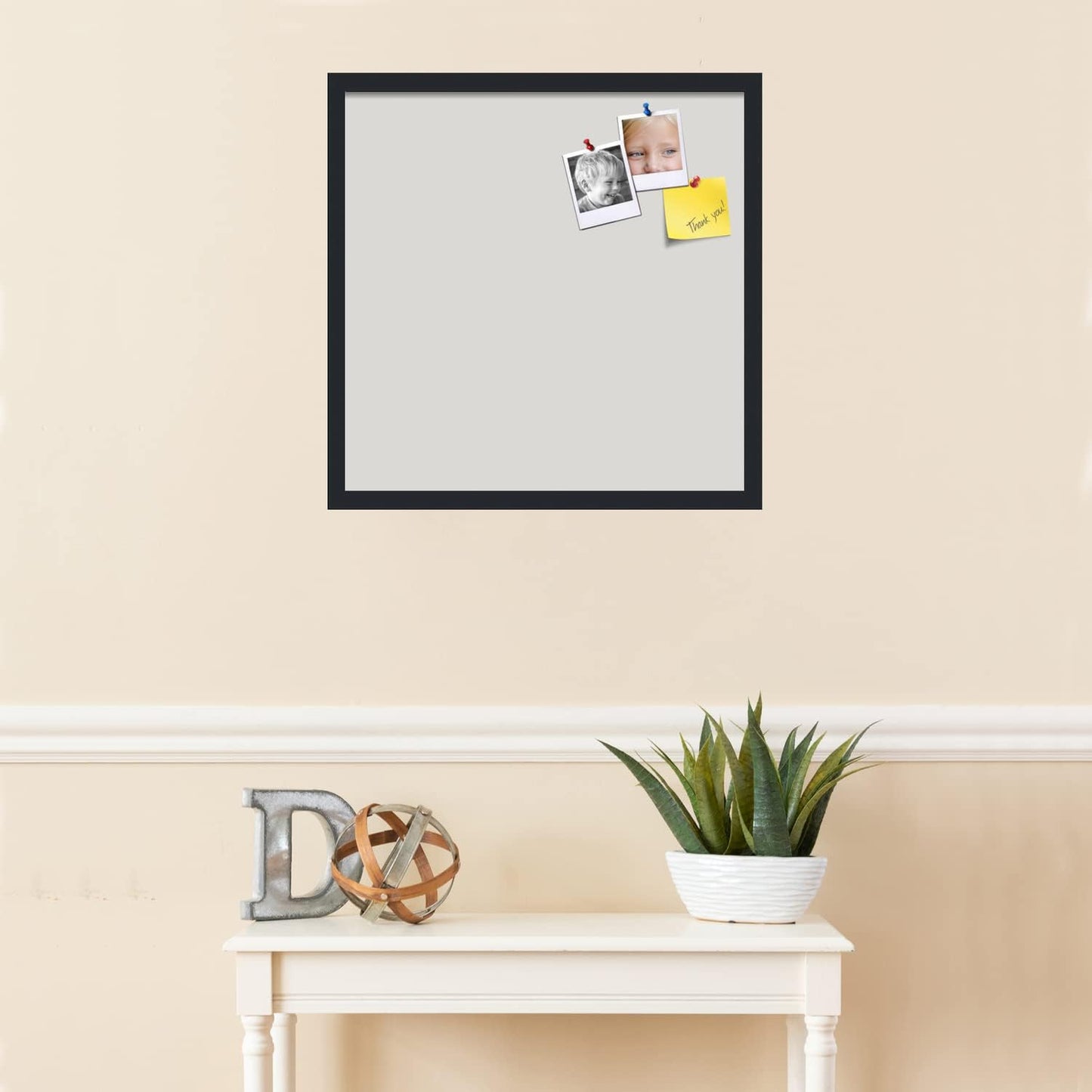 PinPix 22x22 Inch Cork Bulletin Board. This Decorative Framed Pin Board Comes with Light Stone Design and a Satin Black Frame. Ideal for Home Office Decor or Message Board (PinPix-1809)