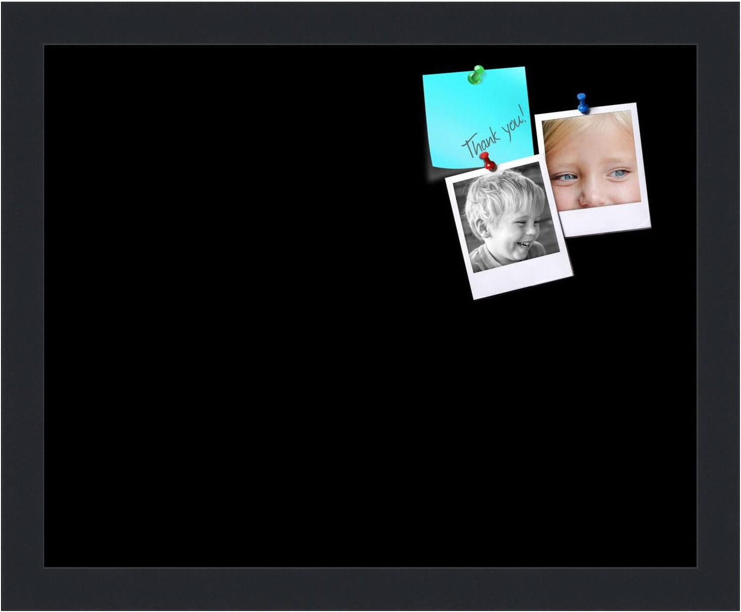 PinPix 15x12 Inch Cork Bulletin Board. This Decorative Framed Pin Board Comes with Solid Black Design and a Satin Black Frame. Ideal for Home Office Decor or Message Board (PinPix-622)