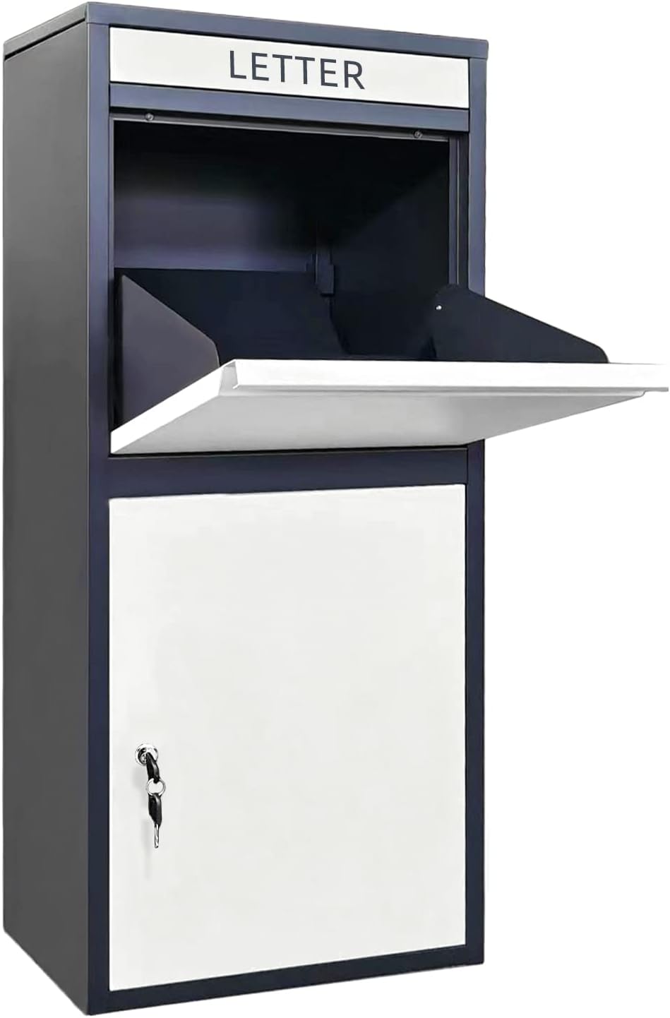 Package Delivery Boxes for Outside, Extra Large Capacity Modern Mailbox, Outdoor Freestanding Porch Box for Package (Black and White)