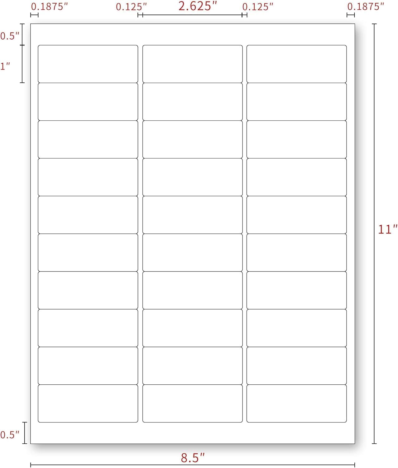 Address Labels for Printer 750 Labels - 1" x 2-5/8", Mailing, Storage & Pantry Organization, Laser/Inkjet Compatible, 30 Per Page, 25 Sheets